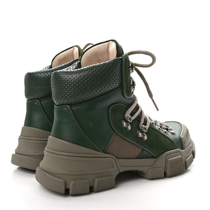 Gucci X SEGA Calfskin Suede Technical Canvas Womens Flashtrek High-Top Sneakers 37.5 Olive Green Ardesia 4 of 9