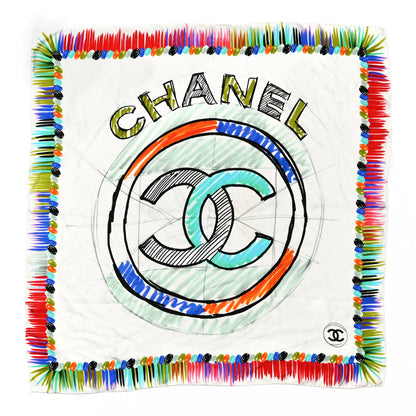 Chanel Silk CC Logo Square Scarf White Multicolor 1 of 4