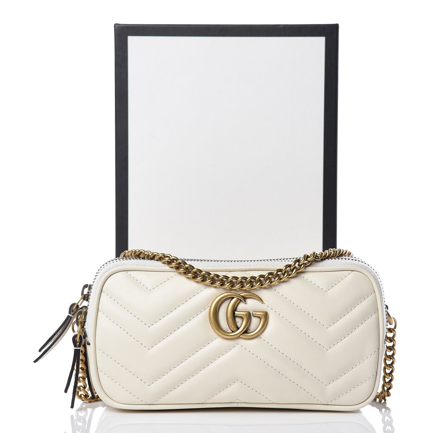 Calfskin Matelasse Mini GG Marmont Chain Crossbody Bag Mystic White