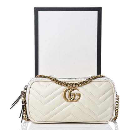 Gucci Calfskin Matelasse Mini GG Marmont Chain Crossbody Bag Mystic White 10 of 10
