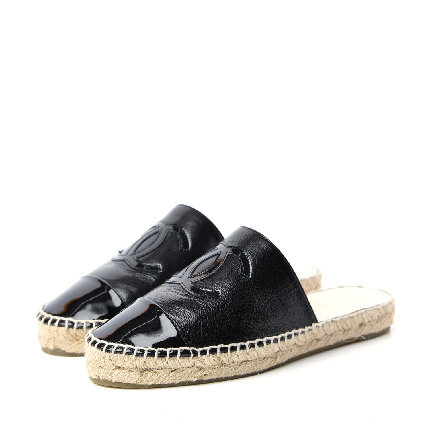 Chanel Iridescent Goatskin Patent CC Espadrille Mules 36 Black 3 of 11