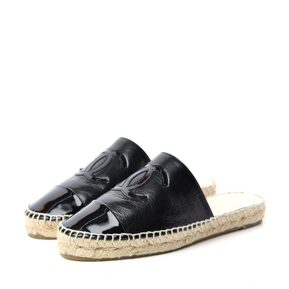 Chanel Iridescent Goatskin Patent CC Espadrille Mules 36 Black 3 of 11