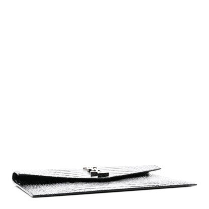 Saint Laurent Calfskin Crocodile Embossed Uptown Monogram Pouch Black 4 of 8