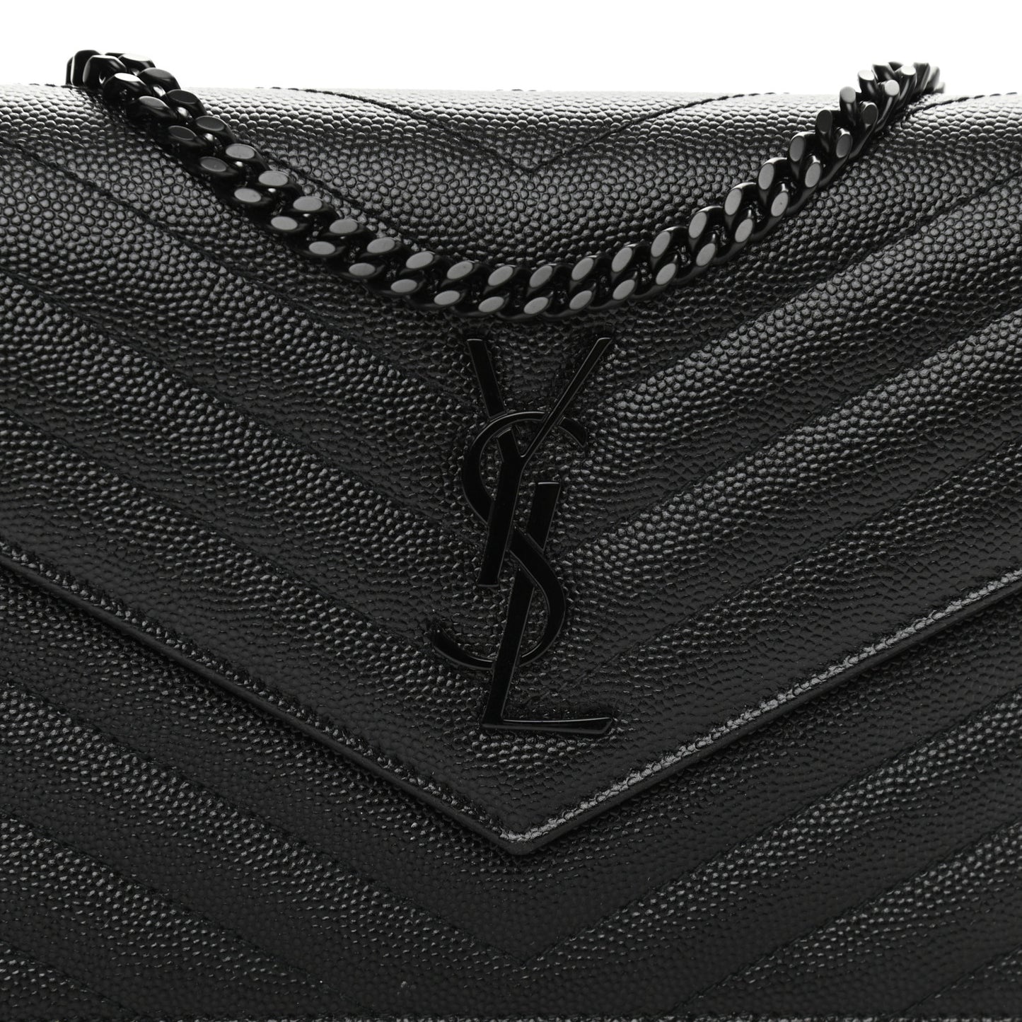 Grain De Poudre Matelasse Chevron Monogram Monochrome Envelope Chain Wallet Black