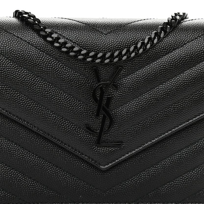 Saint Laurent Grain De Poudre Matelasse Chevron Monogram Monochrome Envelope Chain Wallet Black 7 of 9
