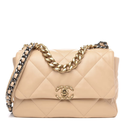 Chanel Shiny Goatskin Quilted Large 19 Flap Beige 1 of 11