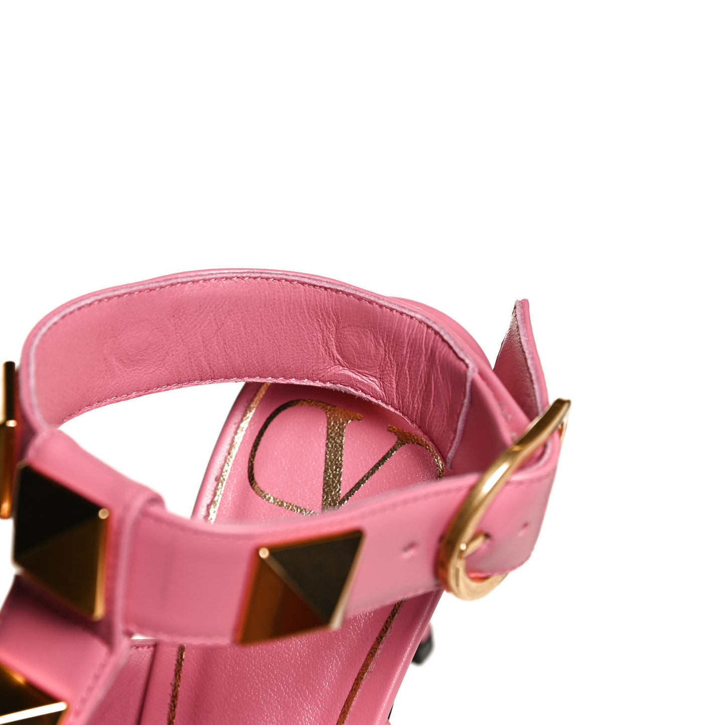 Calfskin Roman Stud Ankle Strap 80mm Pumps 36 Flamingo Pink