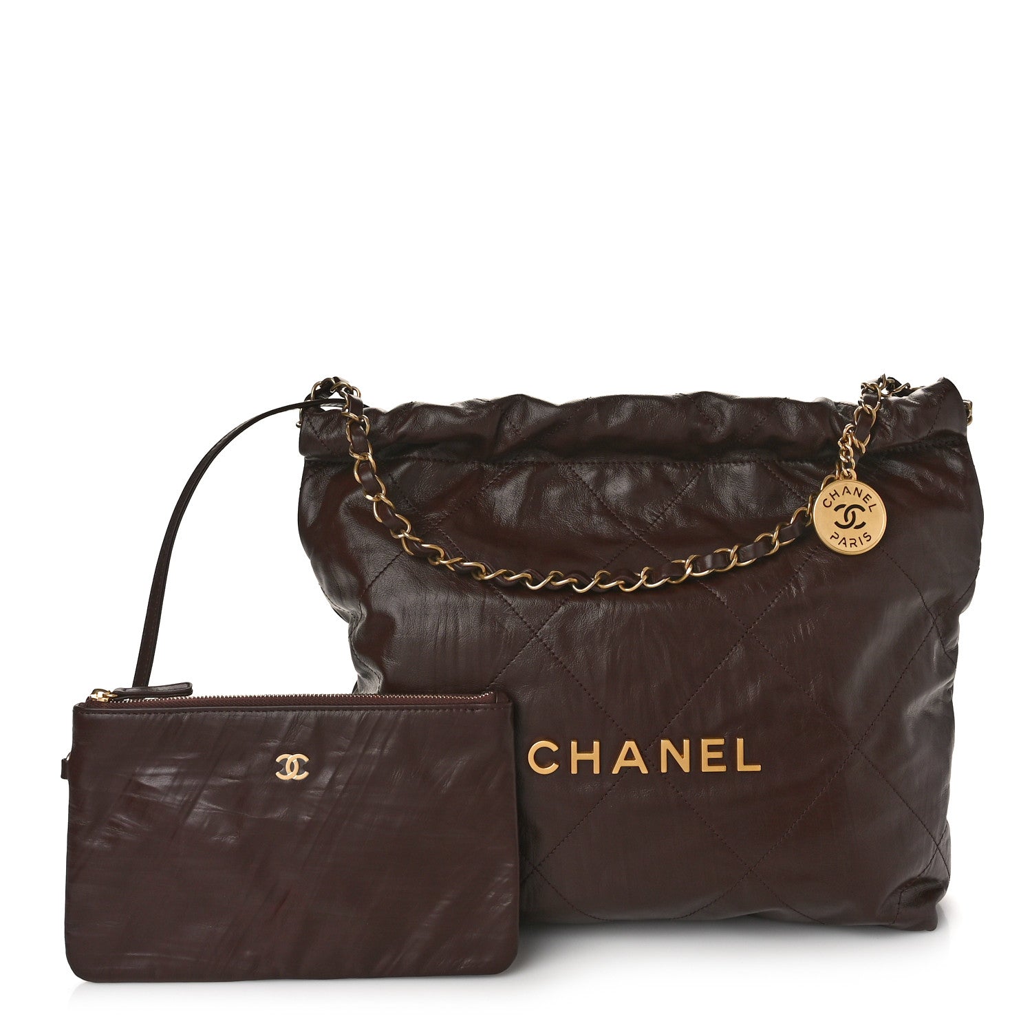 Chanel Shiny Calfskin Quilted Small Chanel 22 Brown 1409152