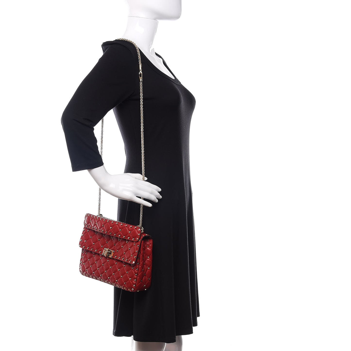 Nappa Medium Rockstud Spike Shoulder Bag Rosso Valentino