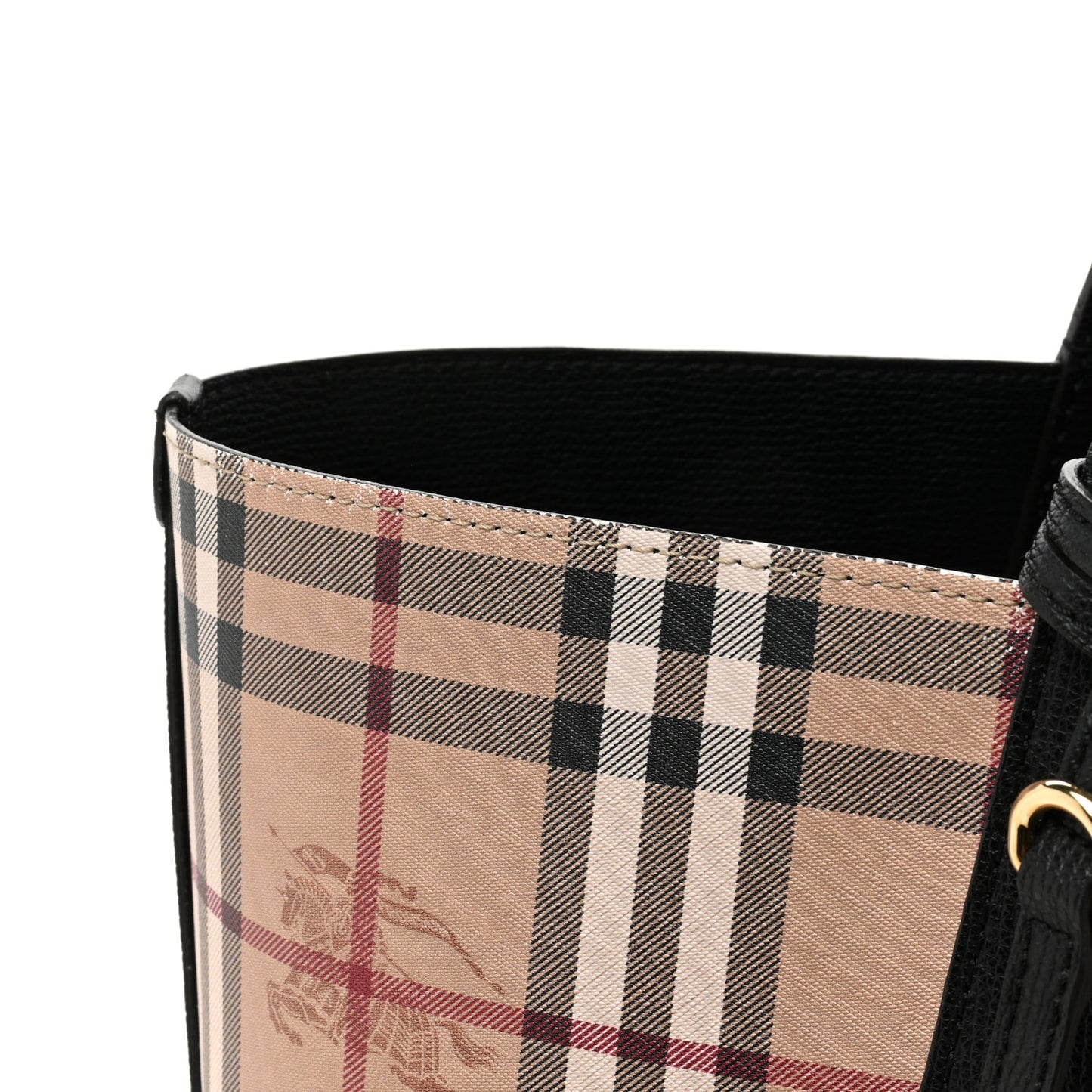 Grainy Calfskin Haymarket Check Medium Reversible Tote Black