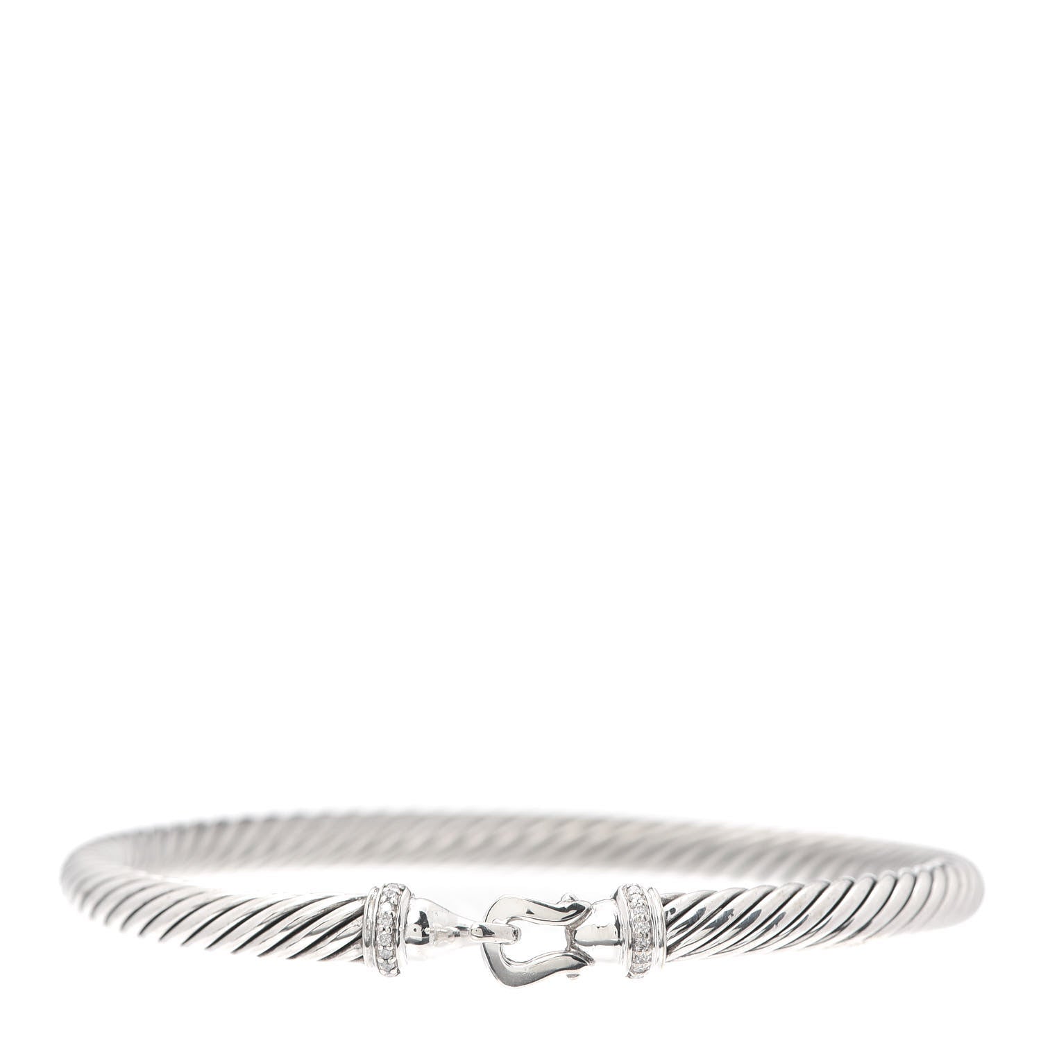 David Yurman Sterling Silver Diamond 5mm Cable Buckle Bracelet 1 of 4