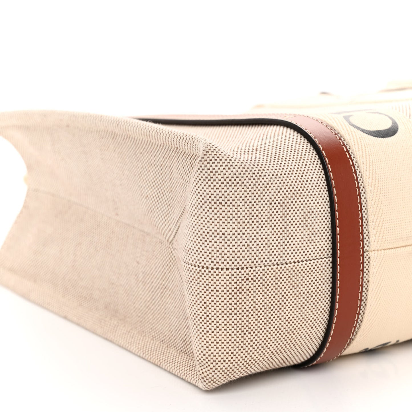 Cotton Calfskin Medium Woody Ribbon Tote White Brown