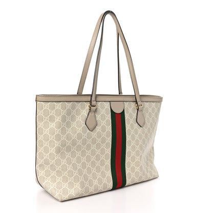 Gucci GG Supreme Monogram Textured Dollar Calfskin Web Medium Ophidia Shopping Tote Beige Mystic White Oatmeal 3 of 11