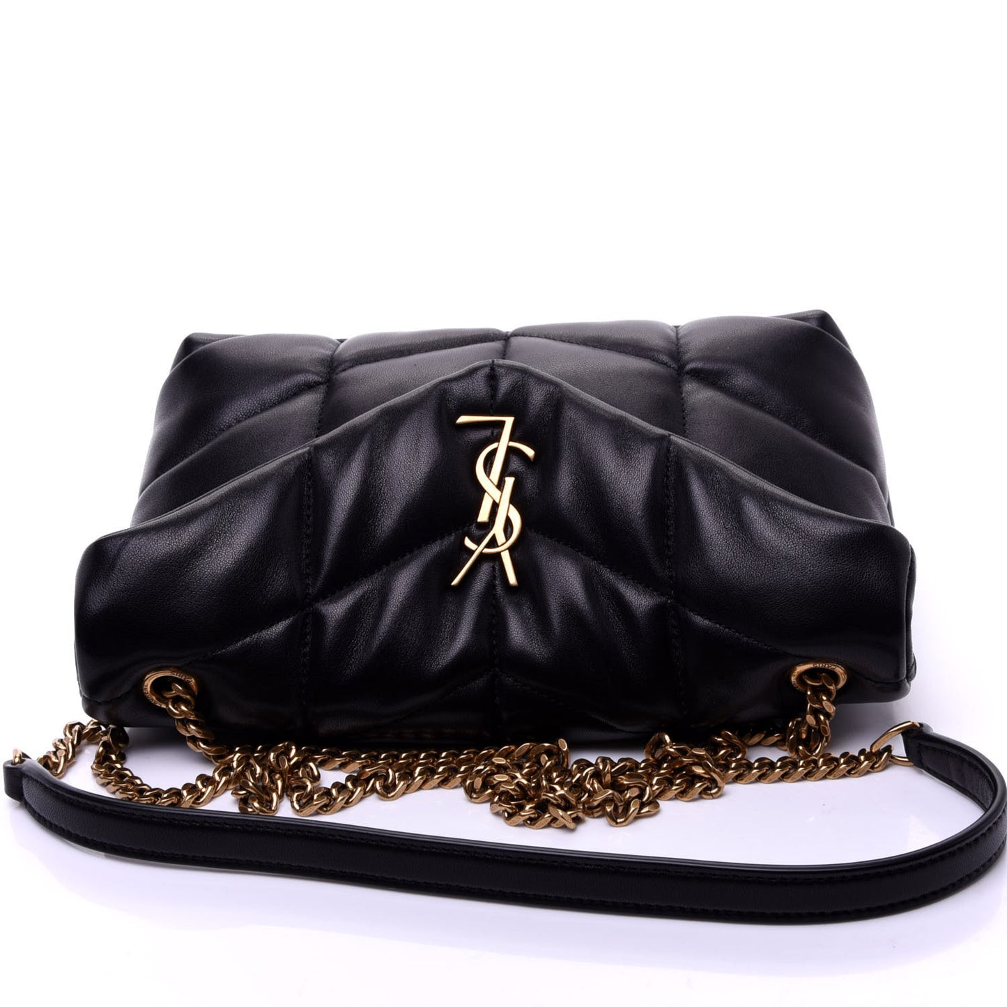 Lambskin Quilted Toy Loulou Puffer Monogram Chain Satchel Black