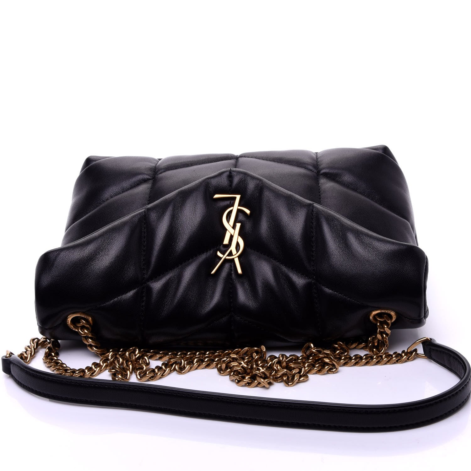 Saint Laurent Lambskin Quilted Toy Loulou Puffer Monogram Chain Satchel Black 18 of 23