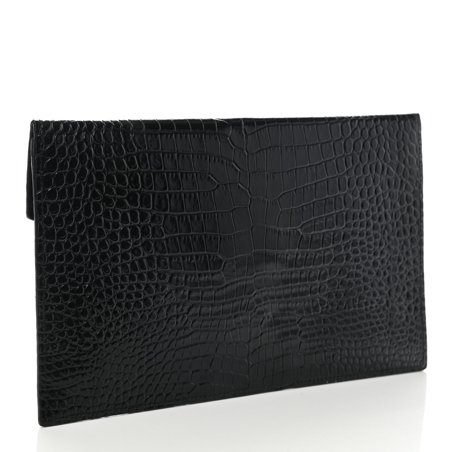 Saint Laurent Calfskin Crocodile Embossed Uptown Monogram Pouch Black 3 of 8