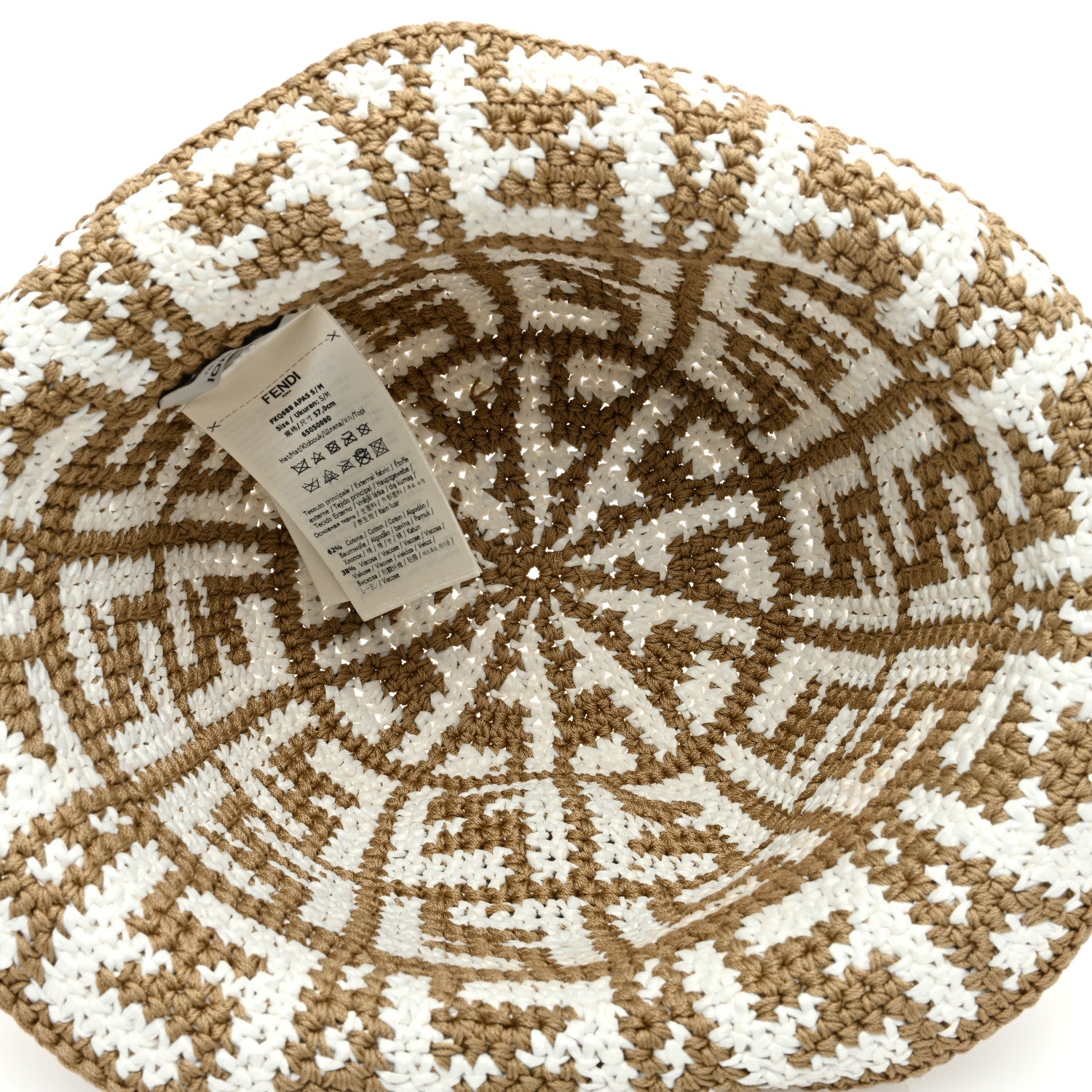 Fendi Cotton Rayon FF Woven Bucket Hat S/M Beige 7 of 8