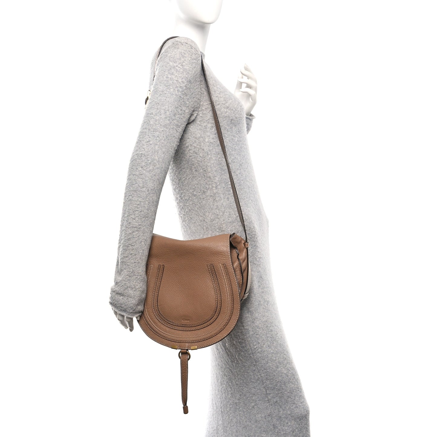 Calfskin Medium Marcie Round Crossbody Bag Nut