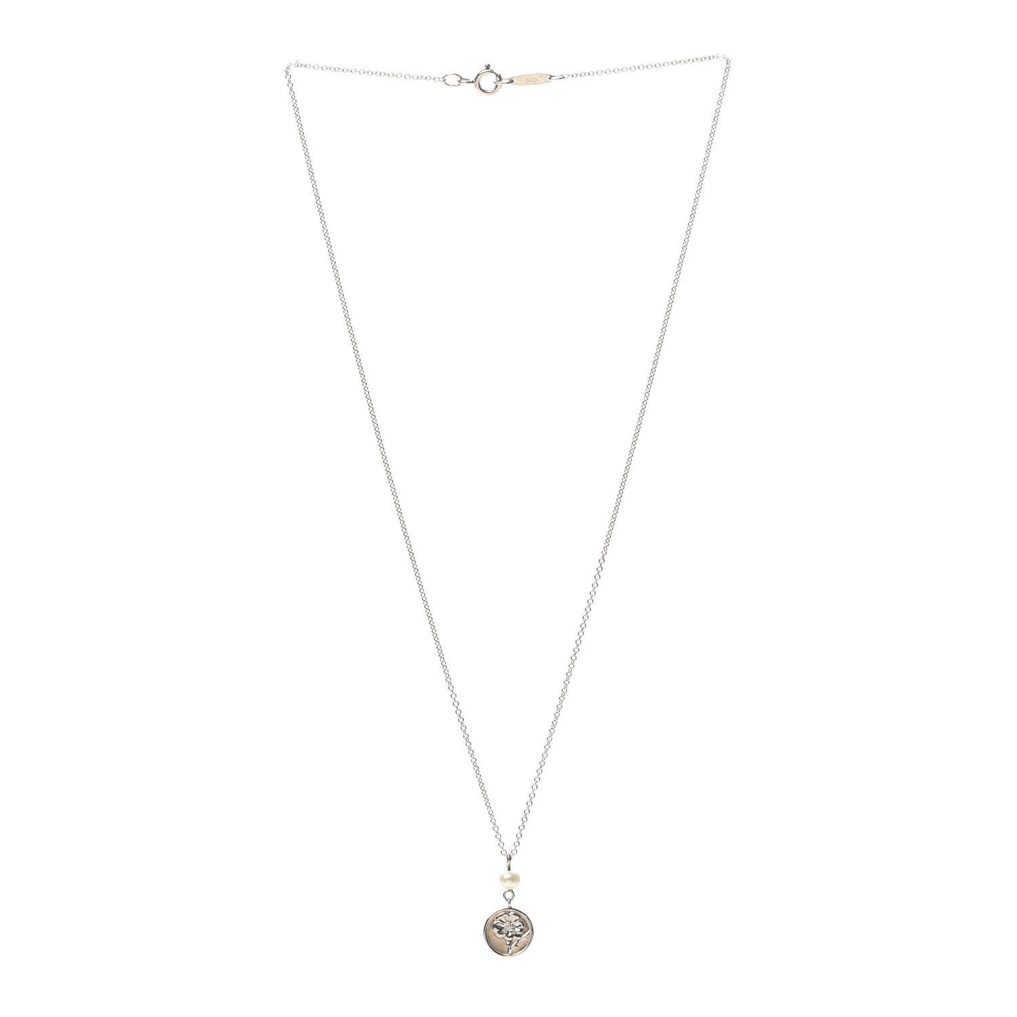 Sterling Silver Pearl Nature Rose Pendant Necklace
