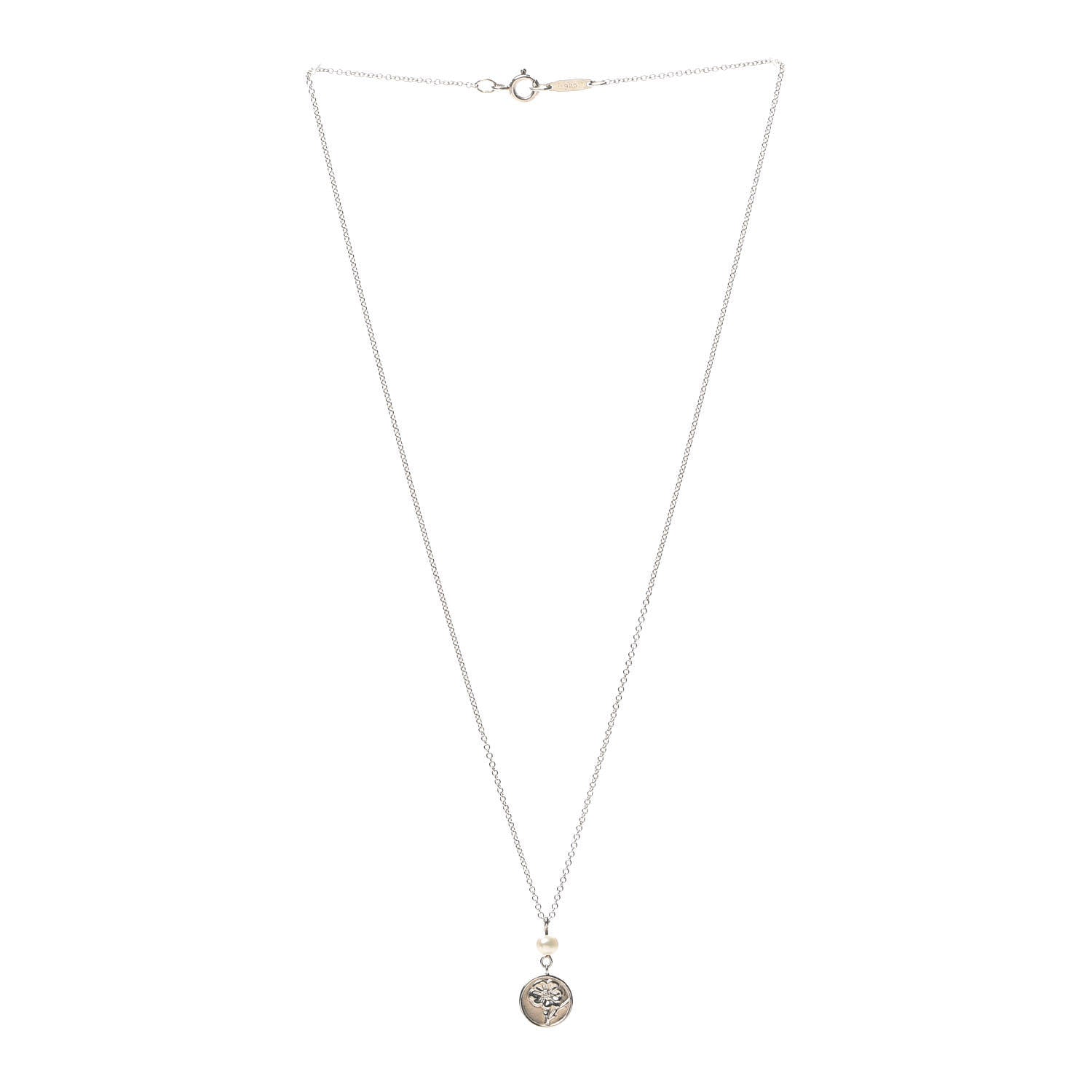 Tiffany Sterling Silver Pearl Nature Rose Pendant Necklace 3 of 5