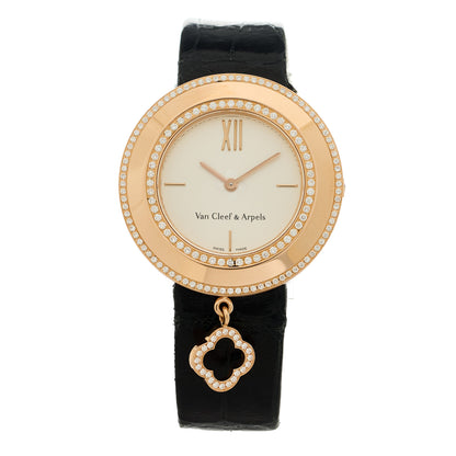 Van Cleef & Arpels 18K Rose Gold Alligator Diamond Bezel 32mm Charms Quartz Watch 1 of 9