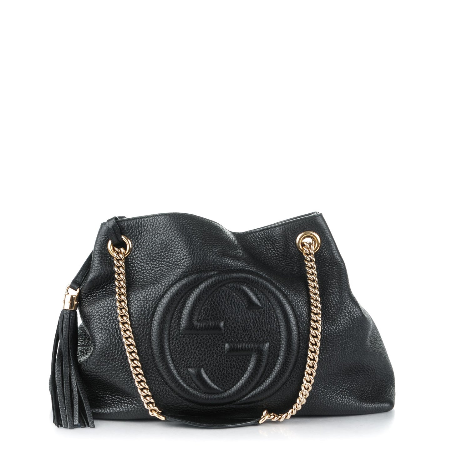 Pebbled Calfskin Medium Soho Chain Shoulder Bag Black