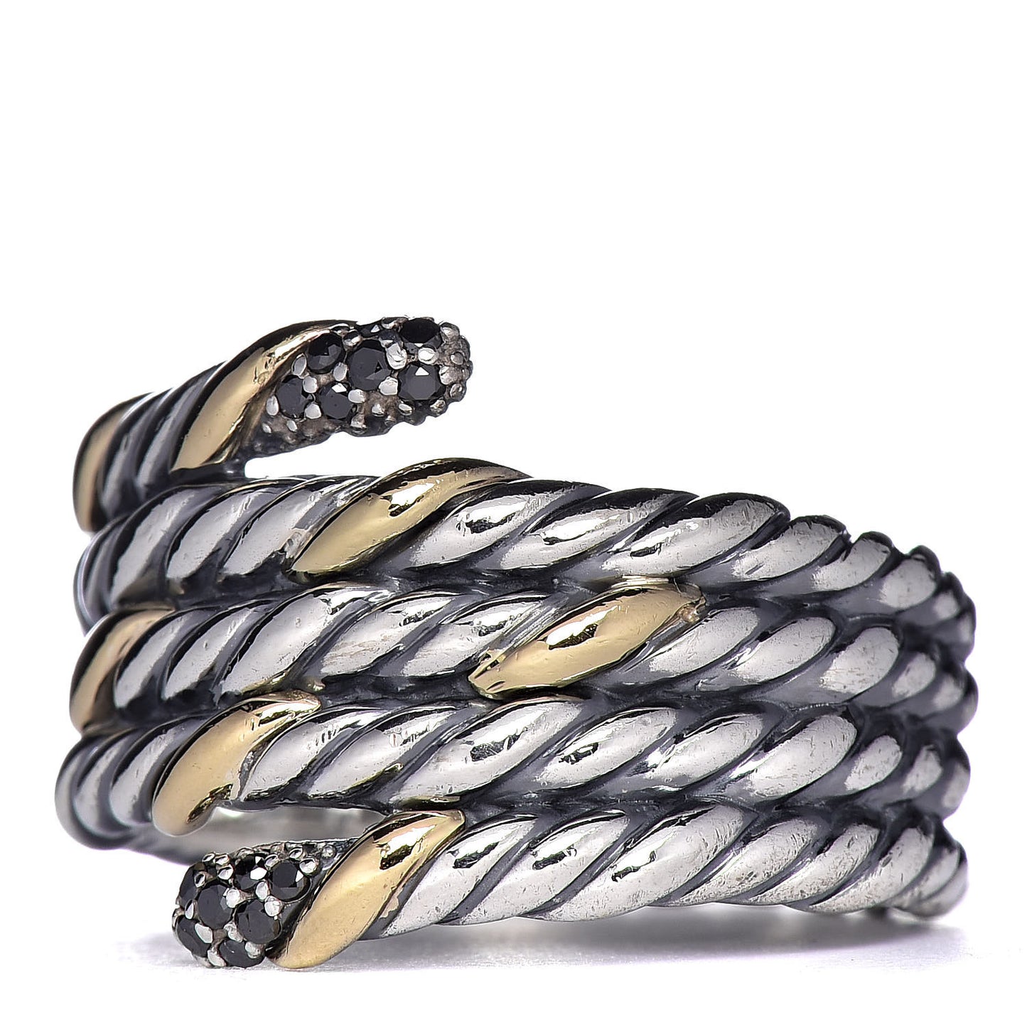 Sterling Silver 18K Yellow Gold Black Diamond Willow Serpentine Ring 57 8