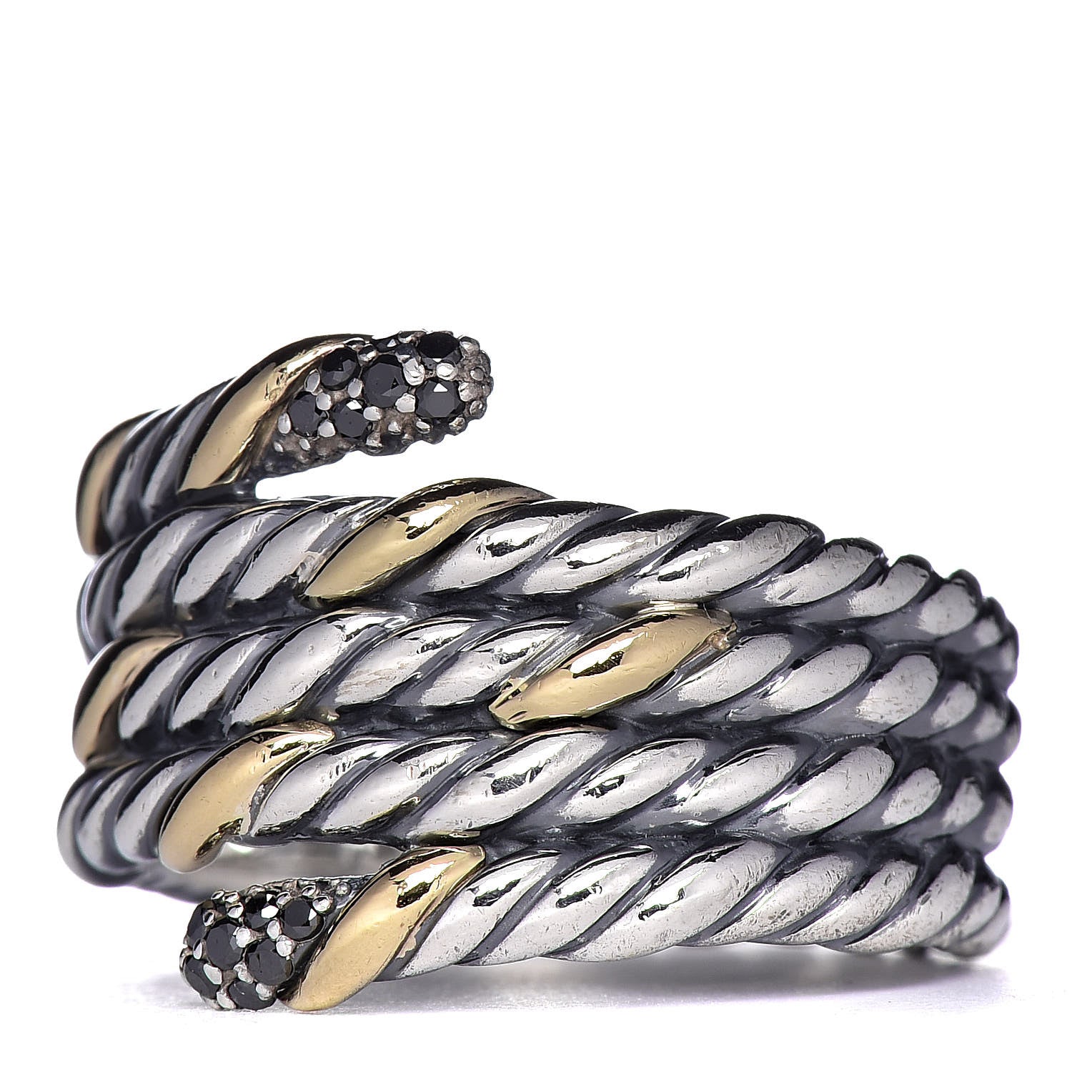 David Yurman Sterling Silver 18K Yellow Gold Black Diamond Willow Serpentine Ring 57 8 3 of 5