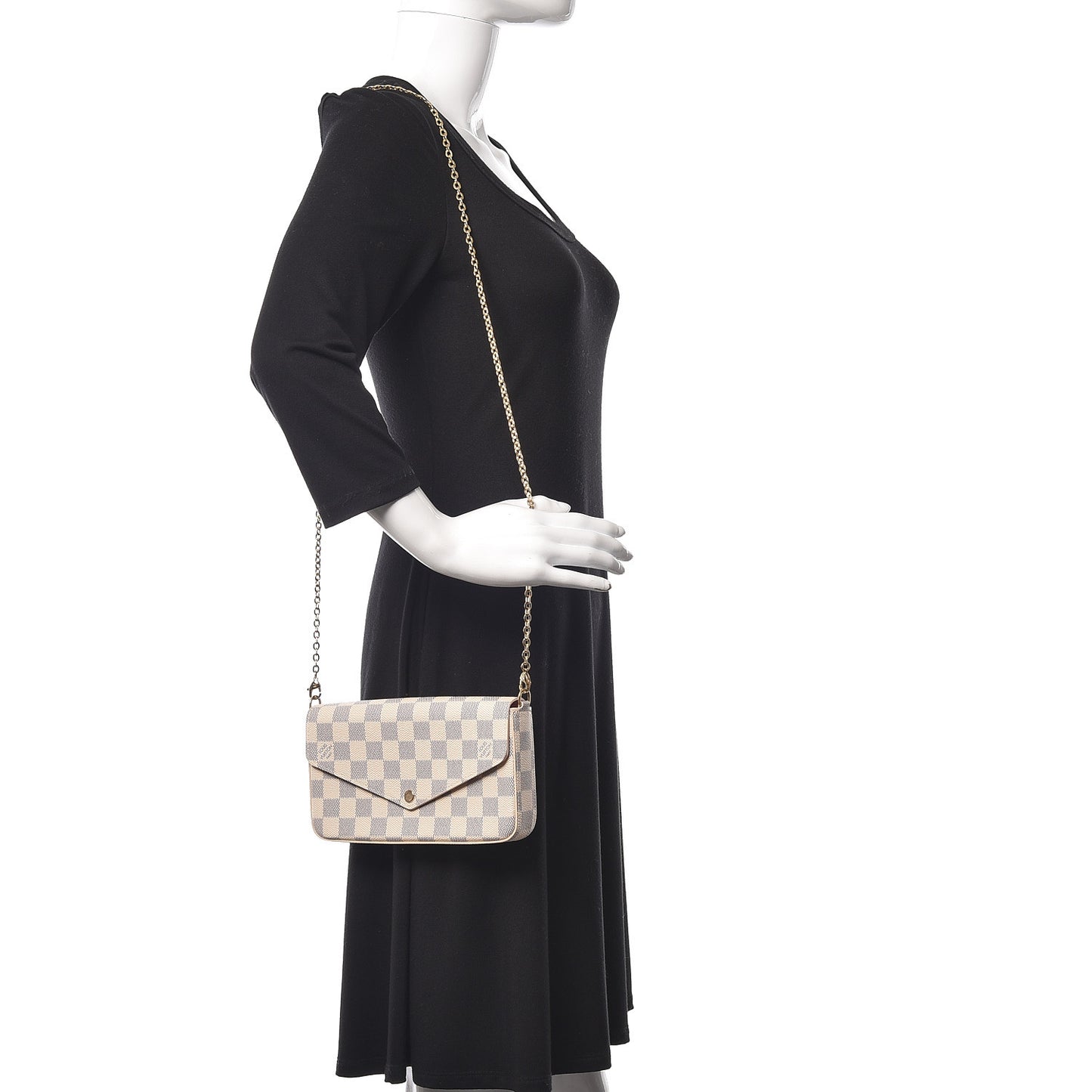 Damier Azur Pochette Felicie Chain Wallet Rose Ballerine