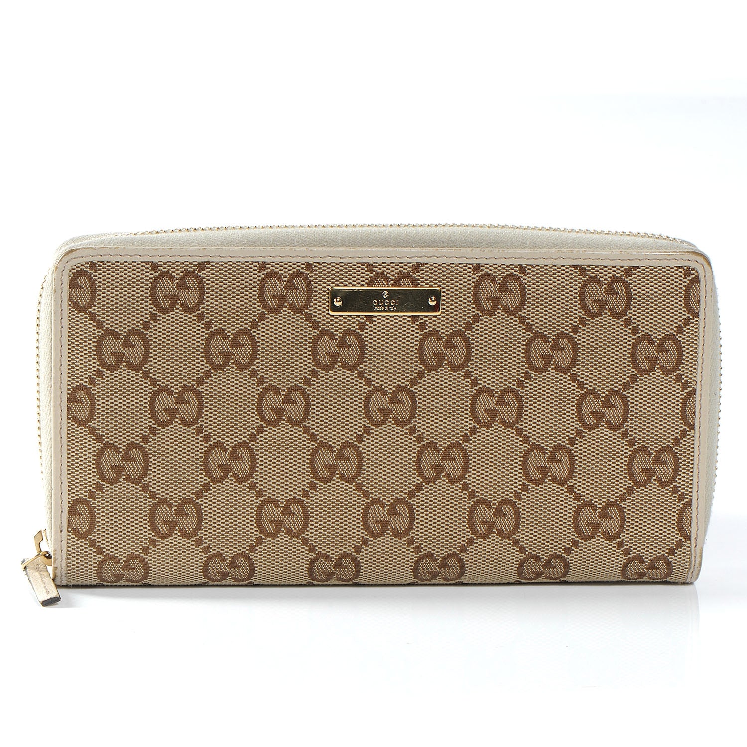 Gucci Monogram Metal Bar Zip Around Wallet Beige Ebony Off White 1 of 8