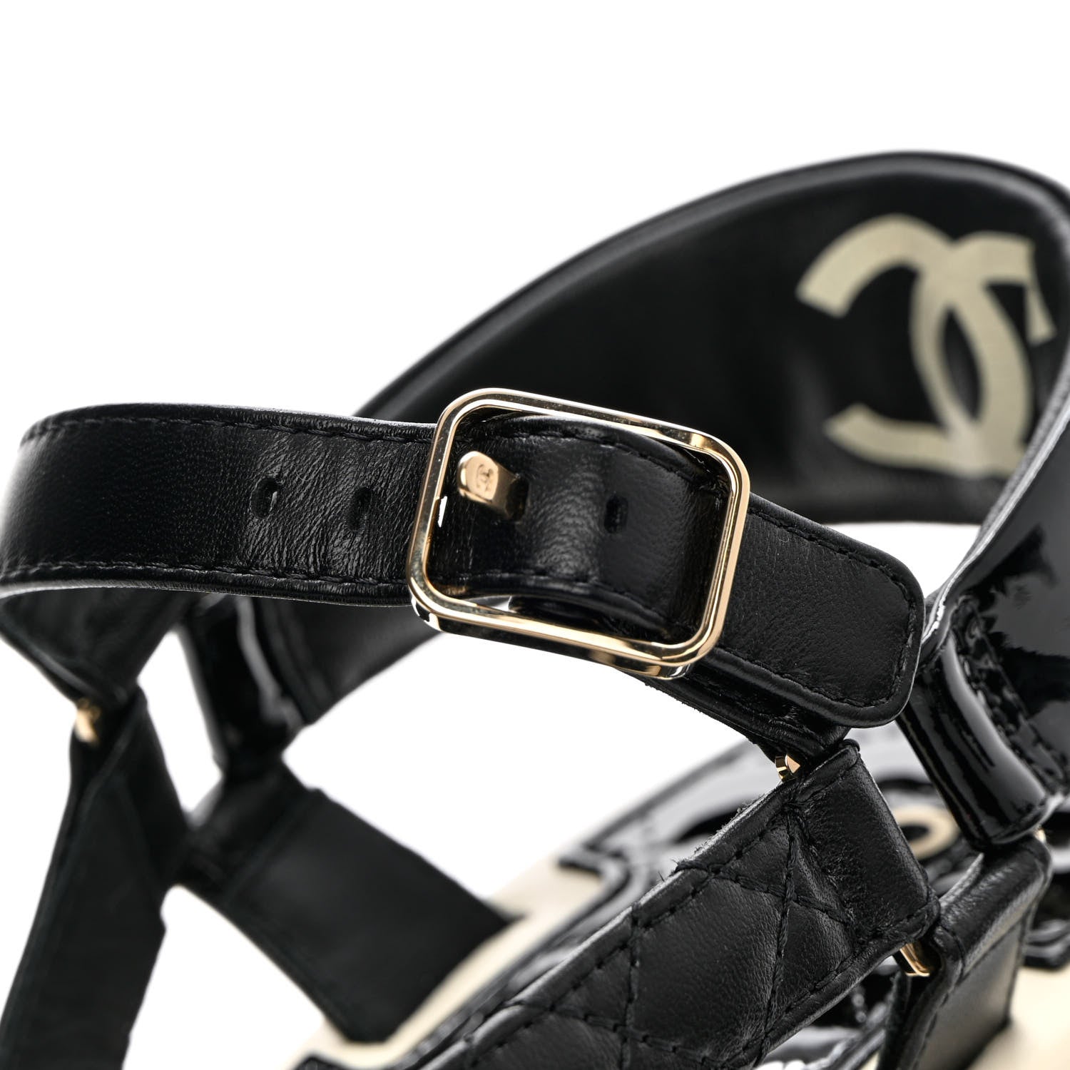 Chanel Lambskin Logo Platform Sandals 37.5 Black White 8 of 9