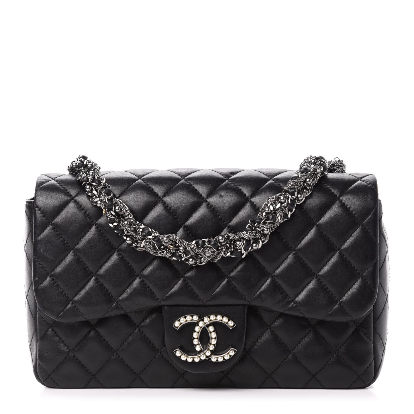 Lambskin Quilted Medium Westminster Pearl Flap Black