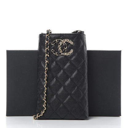 Chanel Caviar Quilted French New Wave Phone Holder With Chain Black 12 of 12