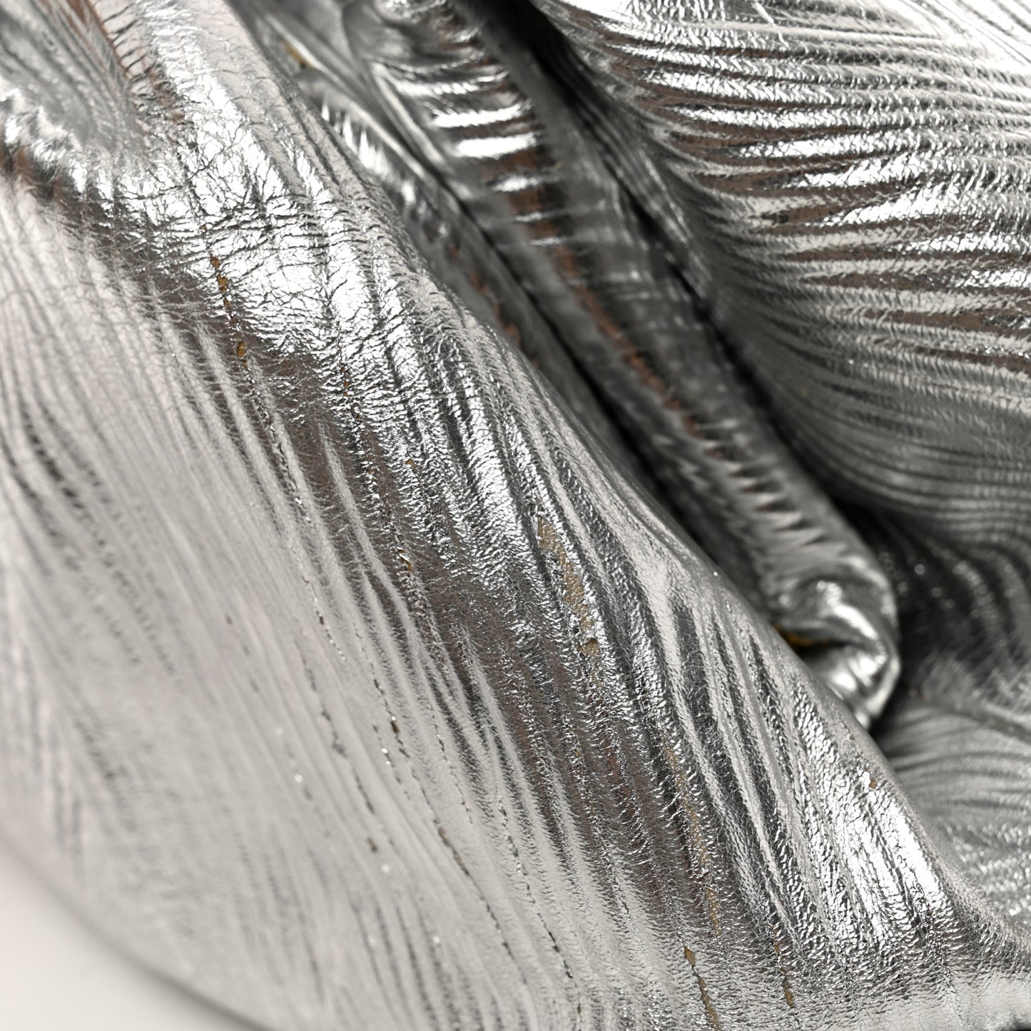 Metallic Bark Calfskin Embossed The Pouch Oversized Clutch Silver