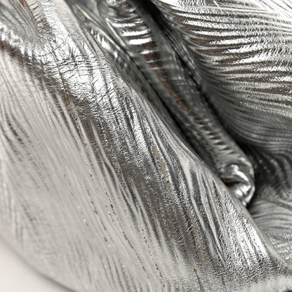 Bottega Veneta Metallic Bark Calfskin Embossed The Pouch Oversized Clutch Silver 9 of 10