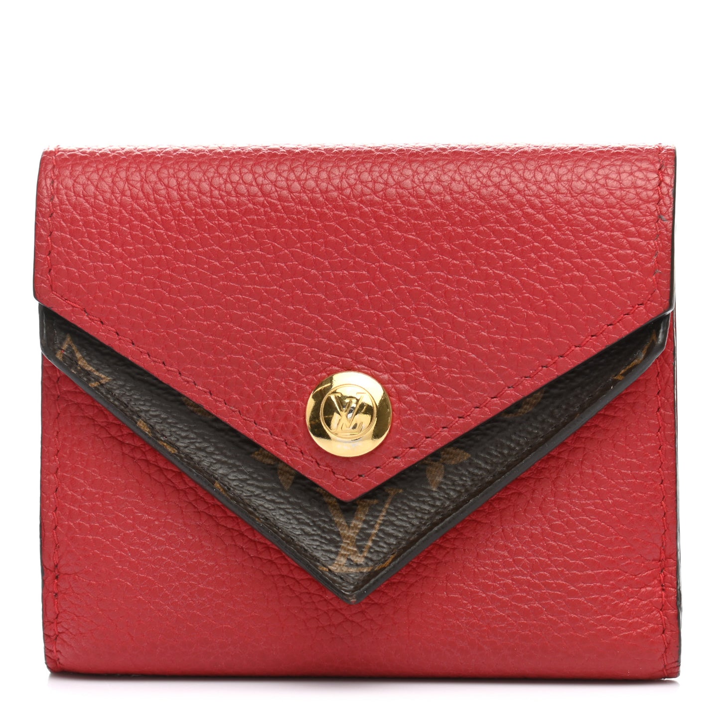 Grained Calfskin Monogram Double V Compact Wallet Rubis