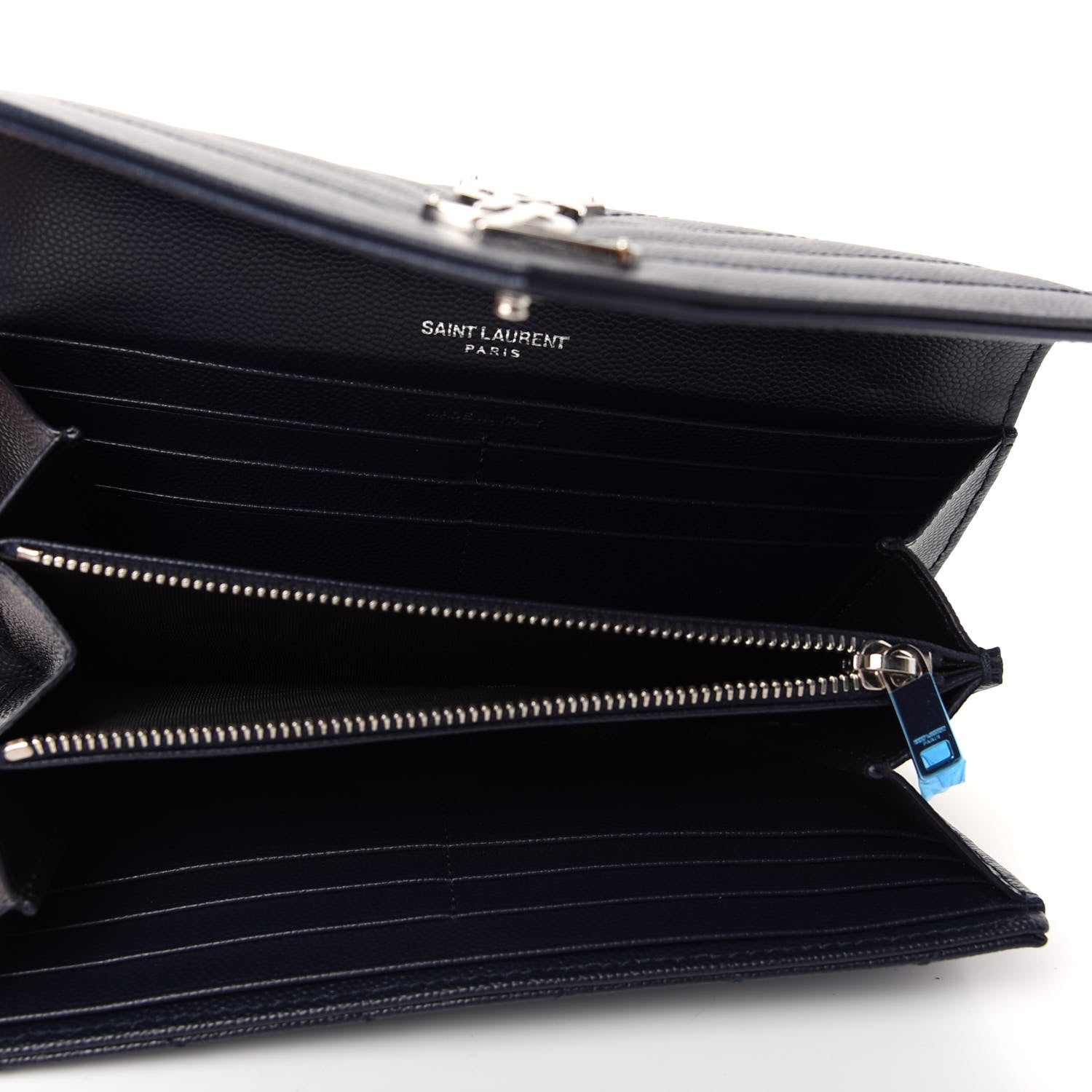 Saint Laurent Grain De Poudre Matelasse Chevron Monogram Flap Wallet Deep Marine 5 of 6
