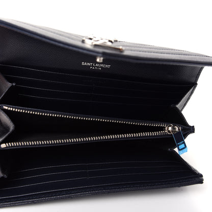 Saint Laurent Grain De Poudre Matelasse Chevron Monogram Flap Wallet Deep Marine 5 of 6