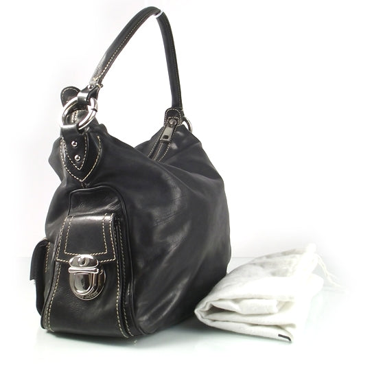 Leather Large Multipocket Hobo Black