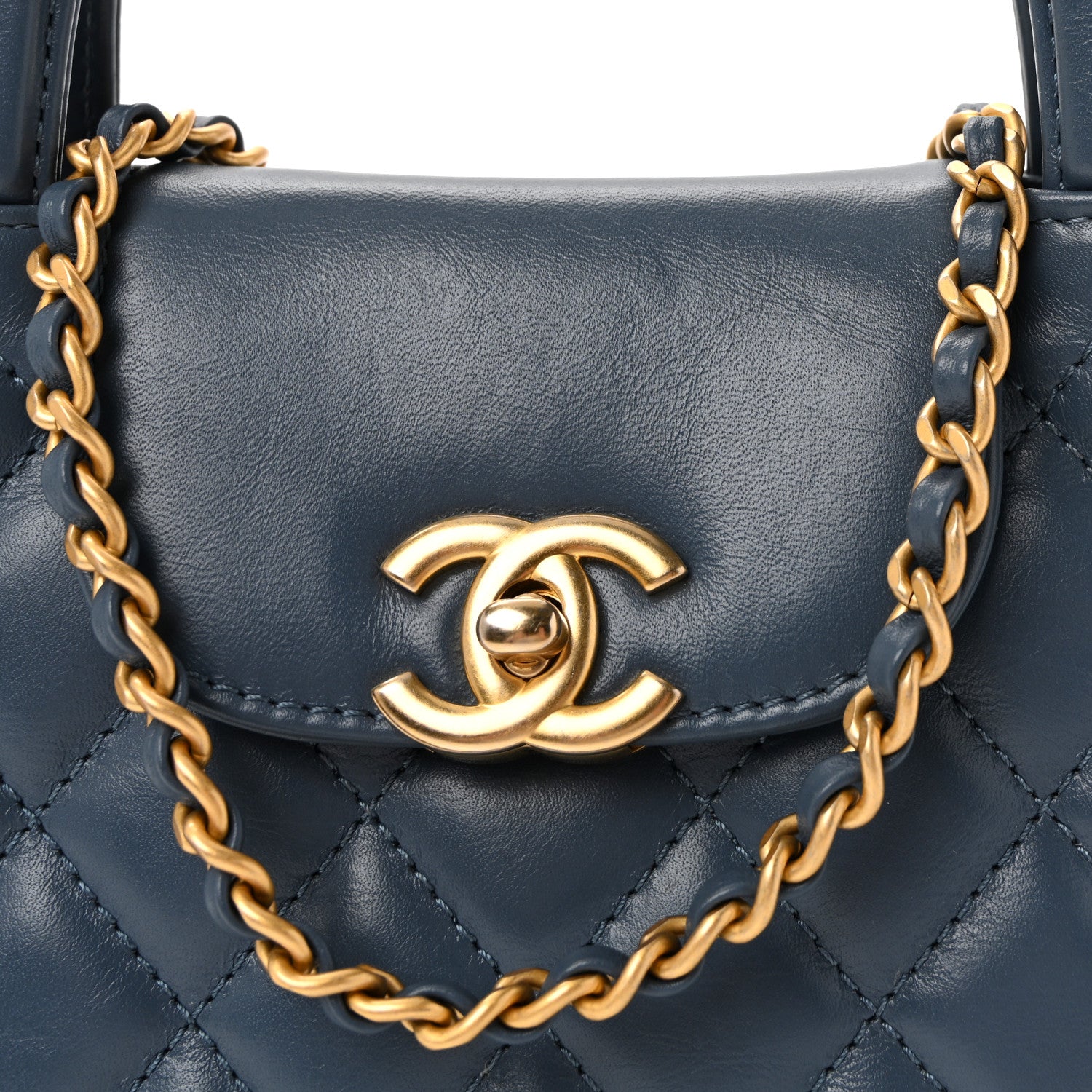 Chanel Shiny Aged Calfskin Quilted Nano Kelly Shopper Dark Blue 8 of 10