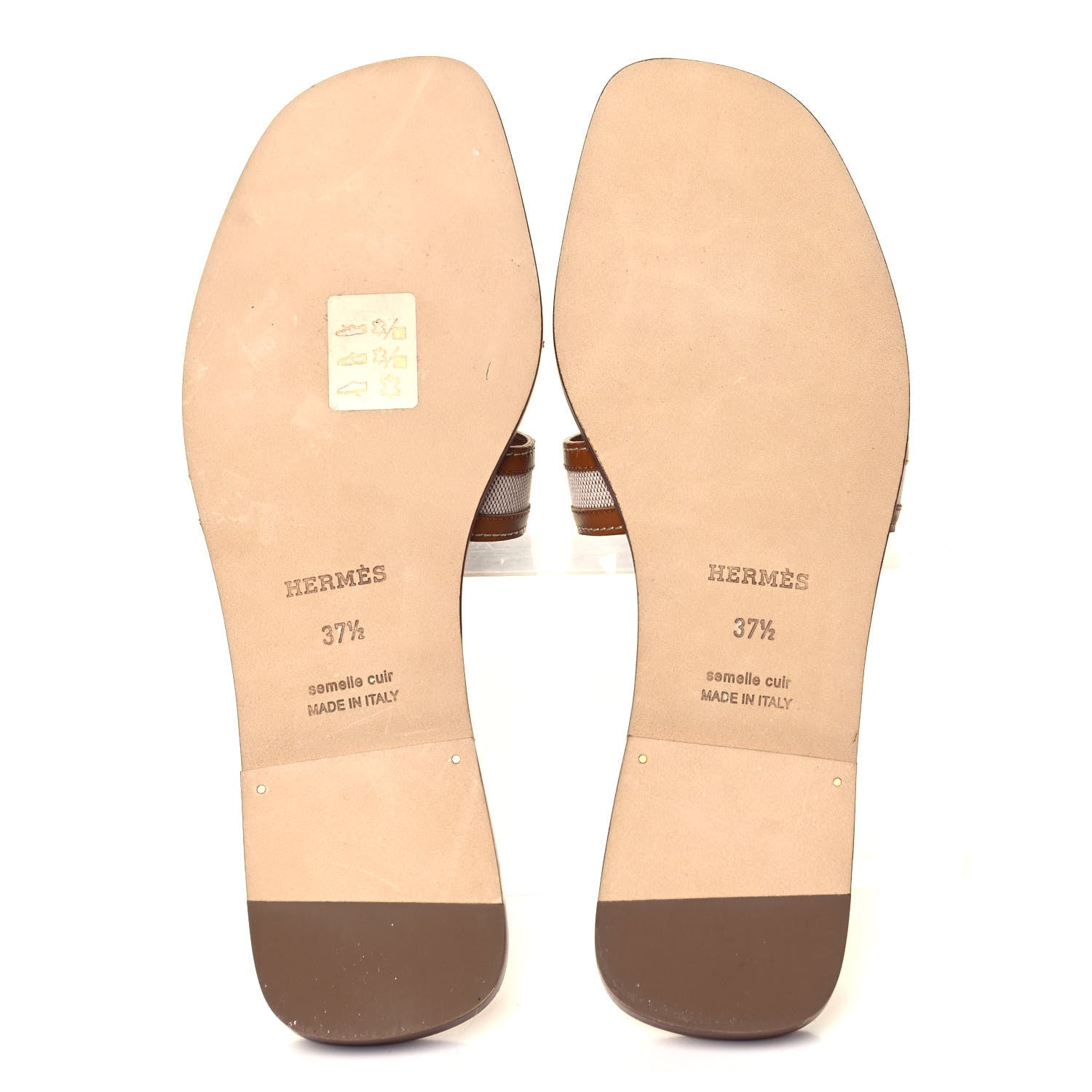 Hermes Calfskin Canvas Oran Sandals 37.5 Noisette Beige Dore 5 of 7