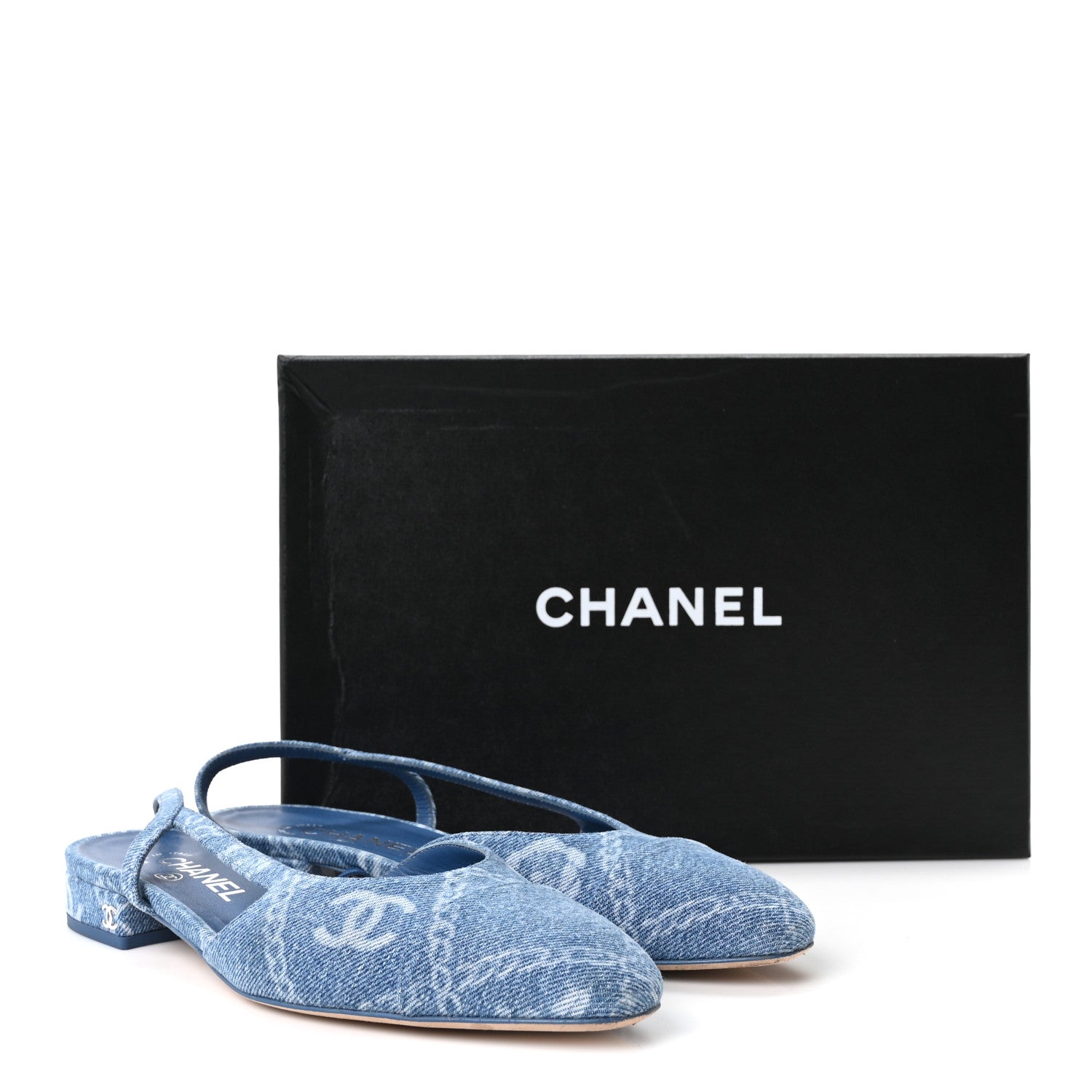 Chanel Denim Cap Toe CC Slingback Flats 38.5 Light Blue Multicolor 10 of 10