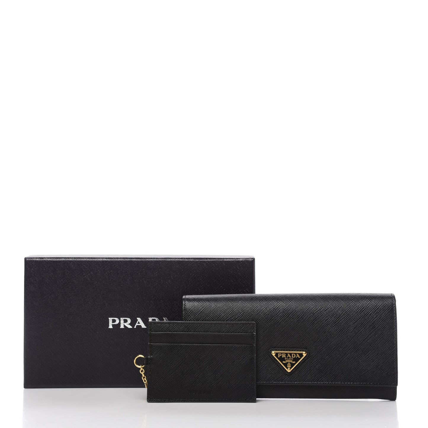 Saffiano Triangle Logo Continental Flap Travel Wallet Black