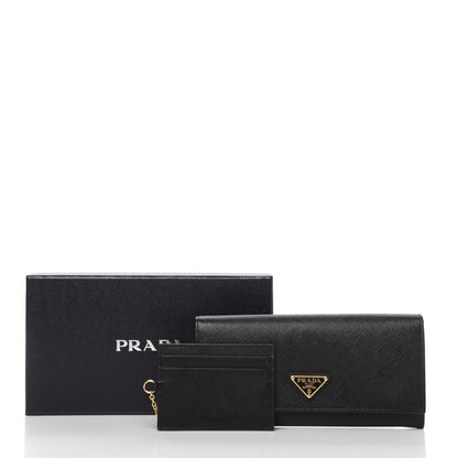 Prada Saffiano Triangle Logo Continental Flap Travel Wallet Black 10 of 10