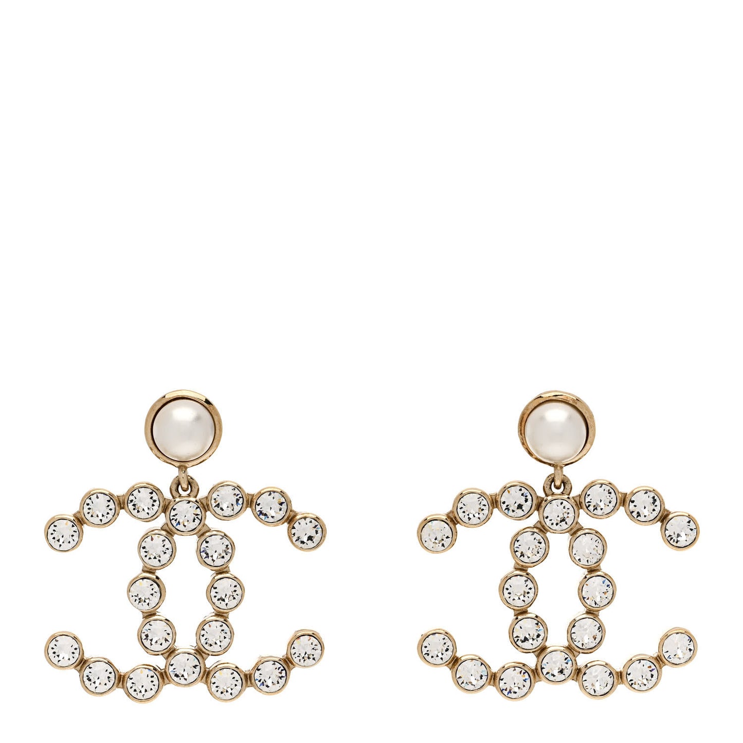 Crystal Pearl Large CC Drop Earrings Gold