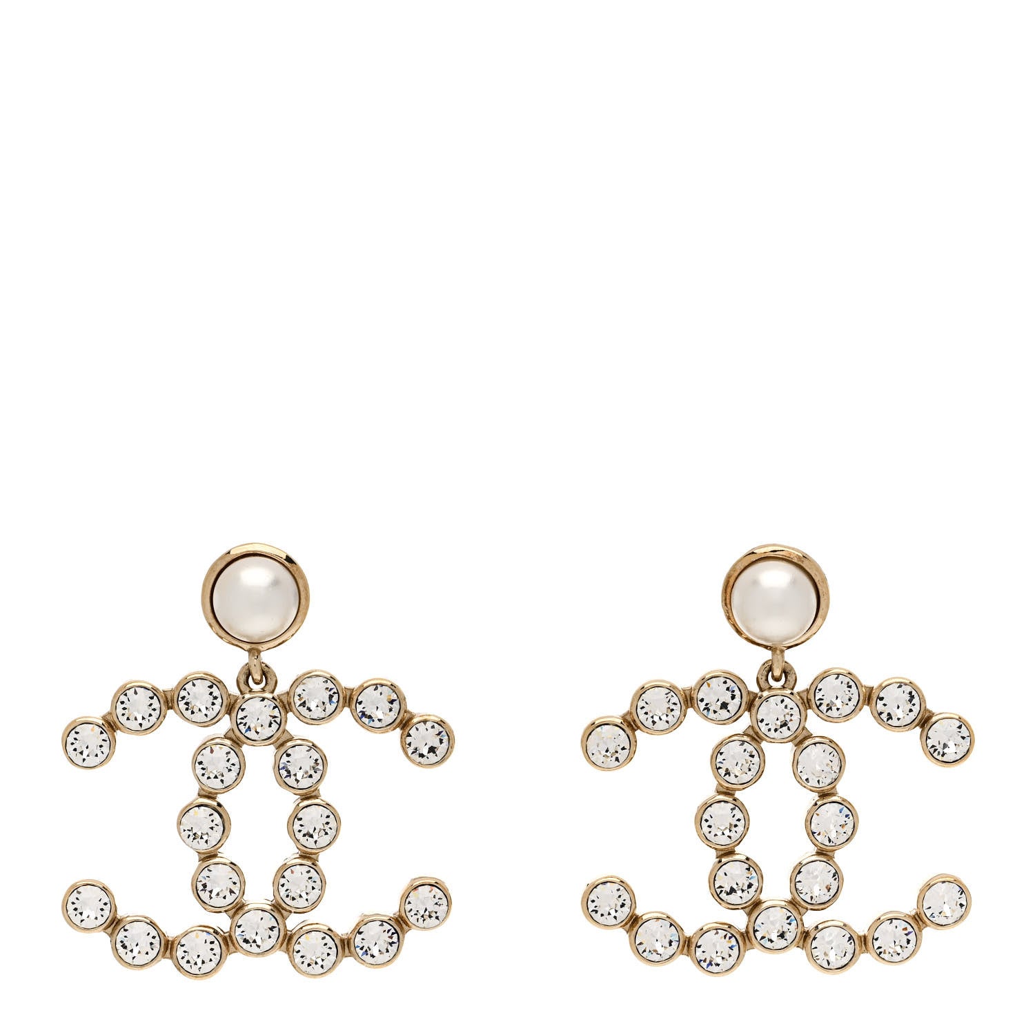 Chanel Crystal Pearl Large CC Drop Earrings Gold 1 of 4
