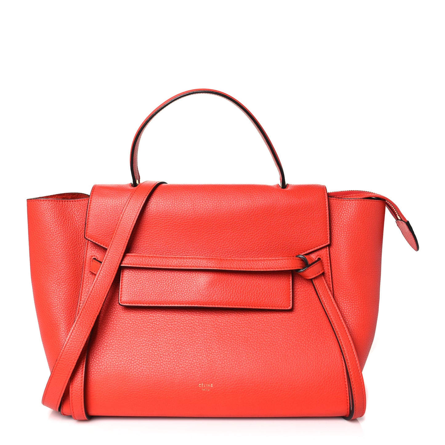Grained Calfskin Mini Belt Bag Coral Orange