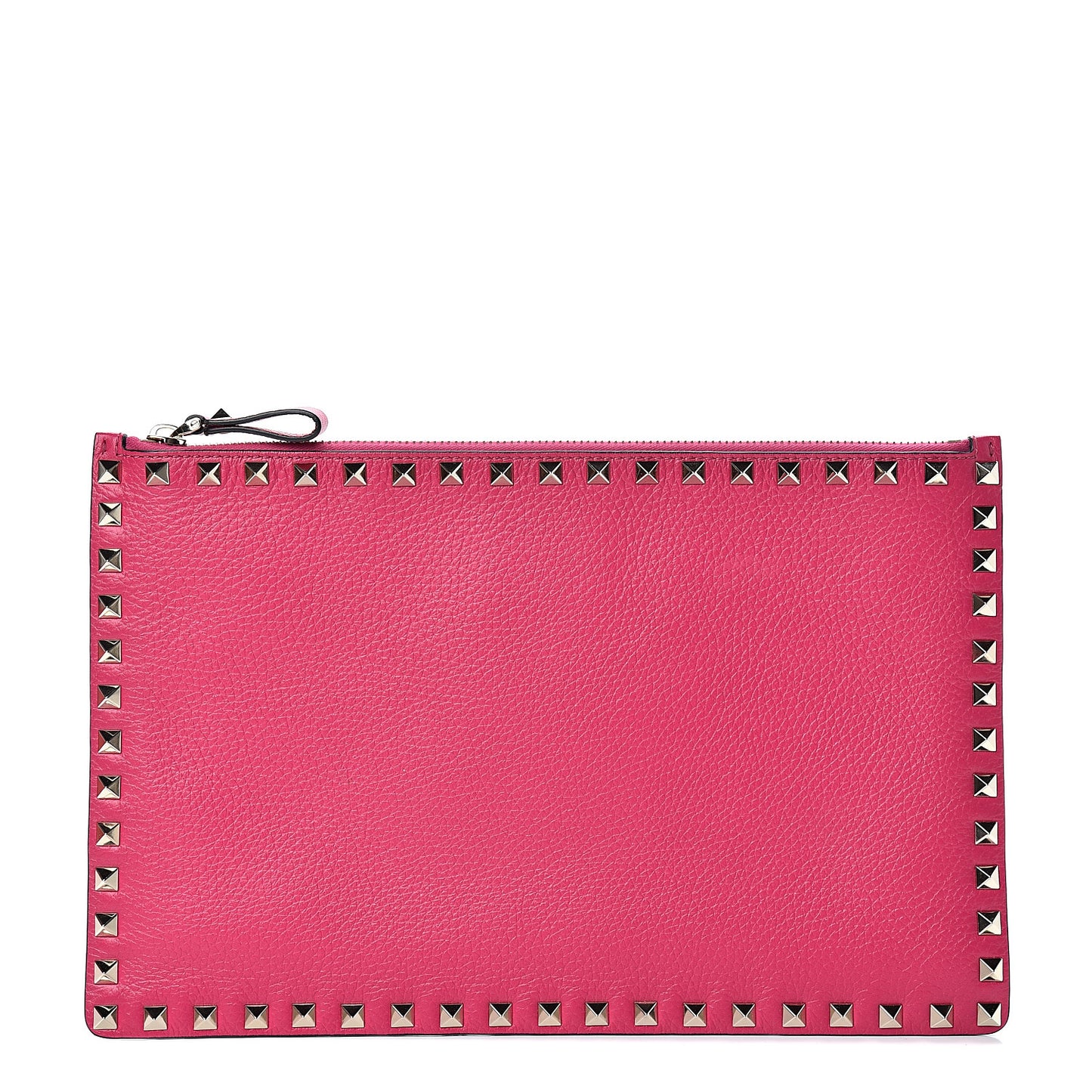 Pebbled Calfskin Large Rockstud Zip Pouch Peony