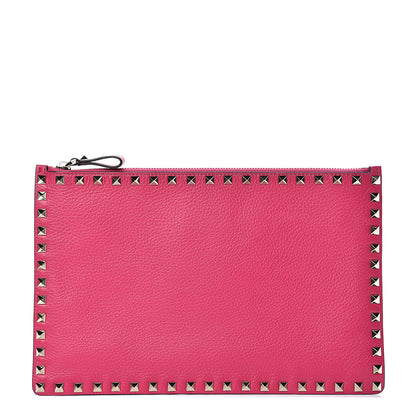 Valentino Garavani Pebbled Calfskin Large Rockstud Zip Pouch Peony 1 of 7