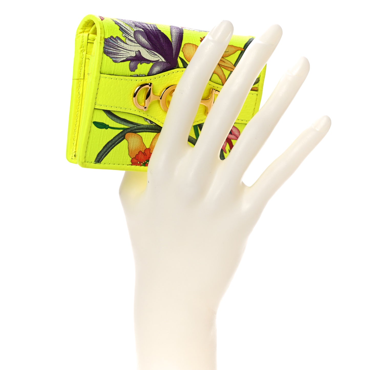 Calfskin Flora Print Zumi Card Case Wallet Yellow Fluo